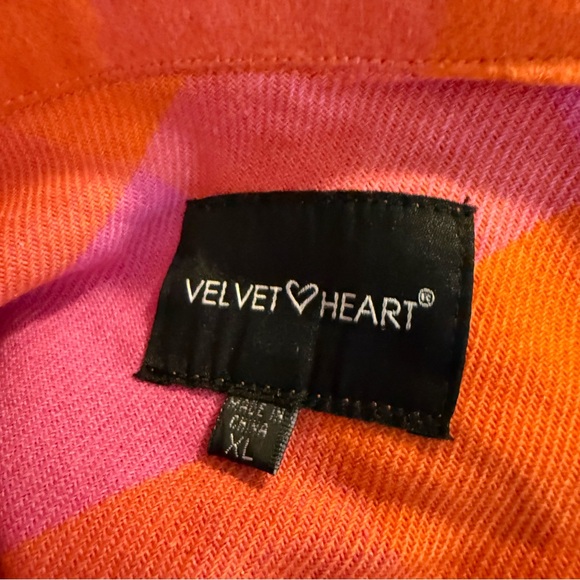 VELVET HEART Plaid Flannel Shacket Size XL Pink Orange - Picture 10 of 12